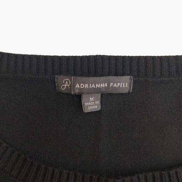 ADRIANNA PAPELL Twofer Sweater And Diamond Plaid Shirttail (Black | Size M) - Picture 7 of 8